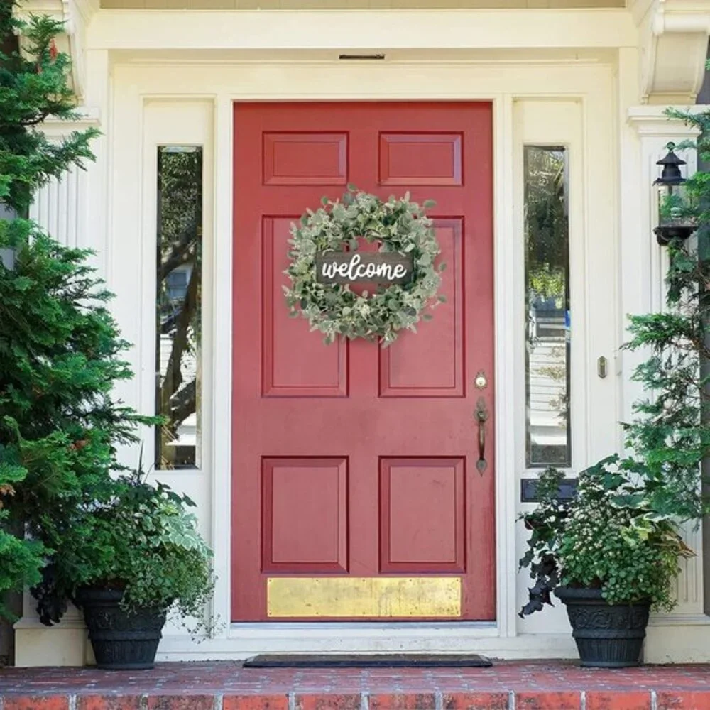 Green‎ Eucalyptus Leaf Wreath Welcome Sign 20in Art for Front Door Wall Window